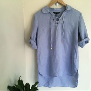 Ellen Tracy Linen Chambray Lace Up Top